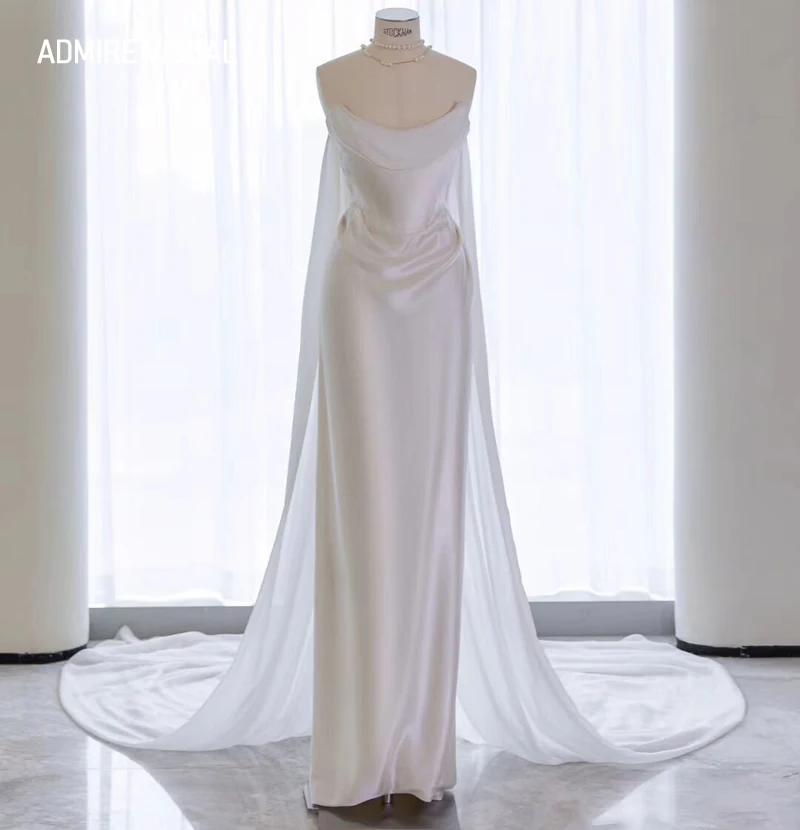 Robe de mariée sirène en satin pour la mariée, col bateau élégant, poignées amovibles, rabats, sur mesure, nouvelle collection éducative