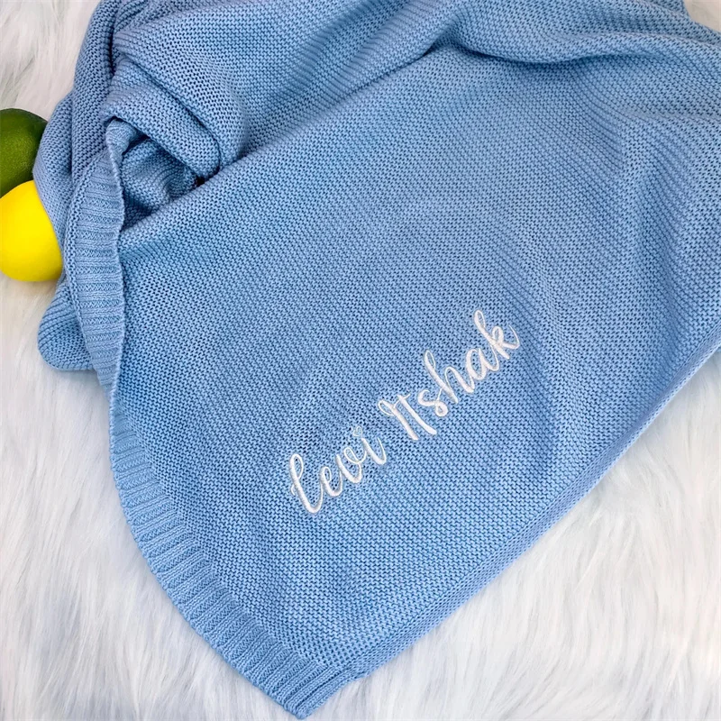 Bordado con nombre personalizado para cochecito de bebé, niños y adultos, mantas de siesta para envolver aire acondicionado, punto suave multiusos