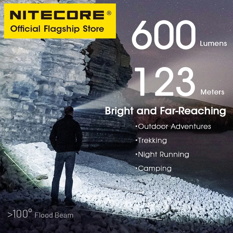 NITECORE NU27 56g Faro da trail running Leggero Luce calda Luce neutra/bianca fredda Lampada frontale a LED 600 lumen Ricarica USB-C
