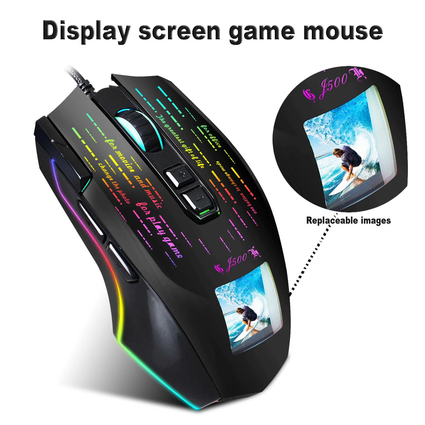 

Display Screen Game Macro Mouse 10000DPI 7 Button Ergonomic Gaming USB Wired Mause With RGB backlight For Laptop PC Notebook