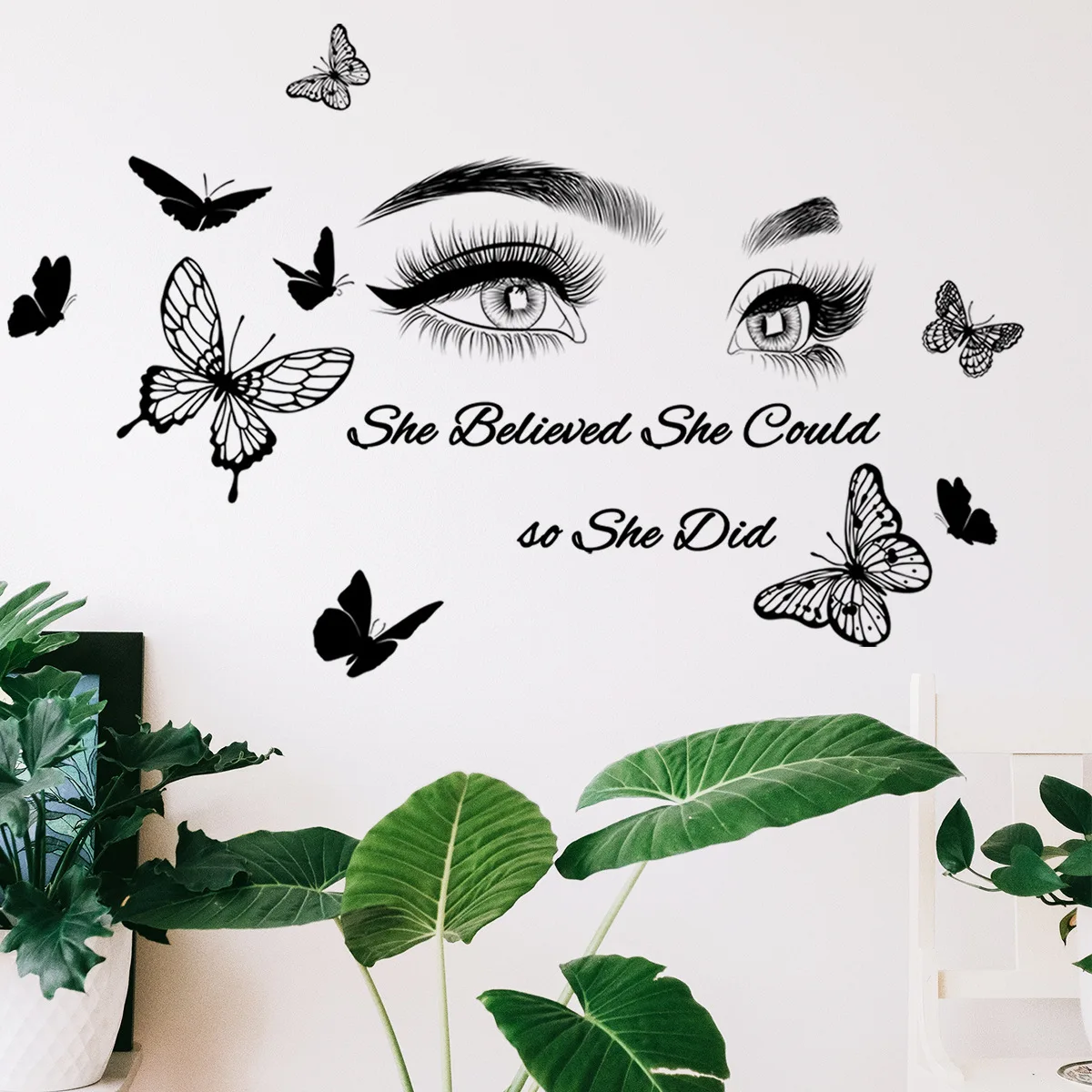 

2pcs English Slogan Eyes Butterfly Cartoon Wall Sticker Background Wall Kitchen Living Room Study Decoration Mural Wall Sticker