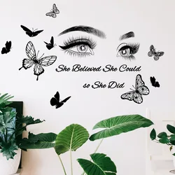 2pcs English Slogan Eyes Butterfly Cartoon Wall Sticker Background Wall Kitchen Living Room Study  Decoration Mural Wall Sticker