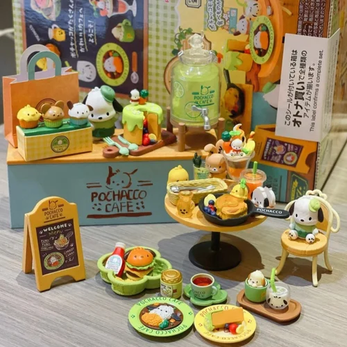 산리오 포차코 카페 미니어처 장면 컬렉션 인형 상자 피규어 모델 장난감 선물