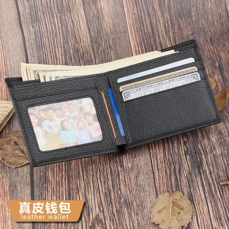 Men Short Wallet Genuine Leather Casual Bifold Wallets Slim Small Card Holder Purse Zipper Coin Pocket Designer High Quality