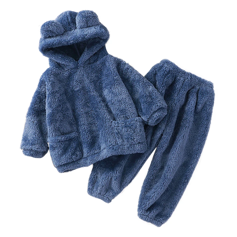 

Children Bear Ears Pajamas Set Cozy Winter Warm Fleece Homewear Sleepwear Nightwear Cute Play Suit Outfit For Boys Girls