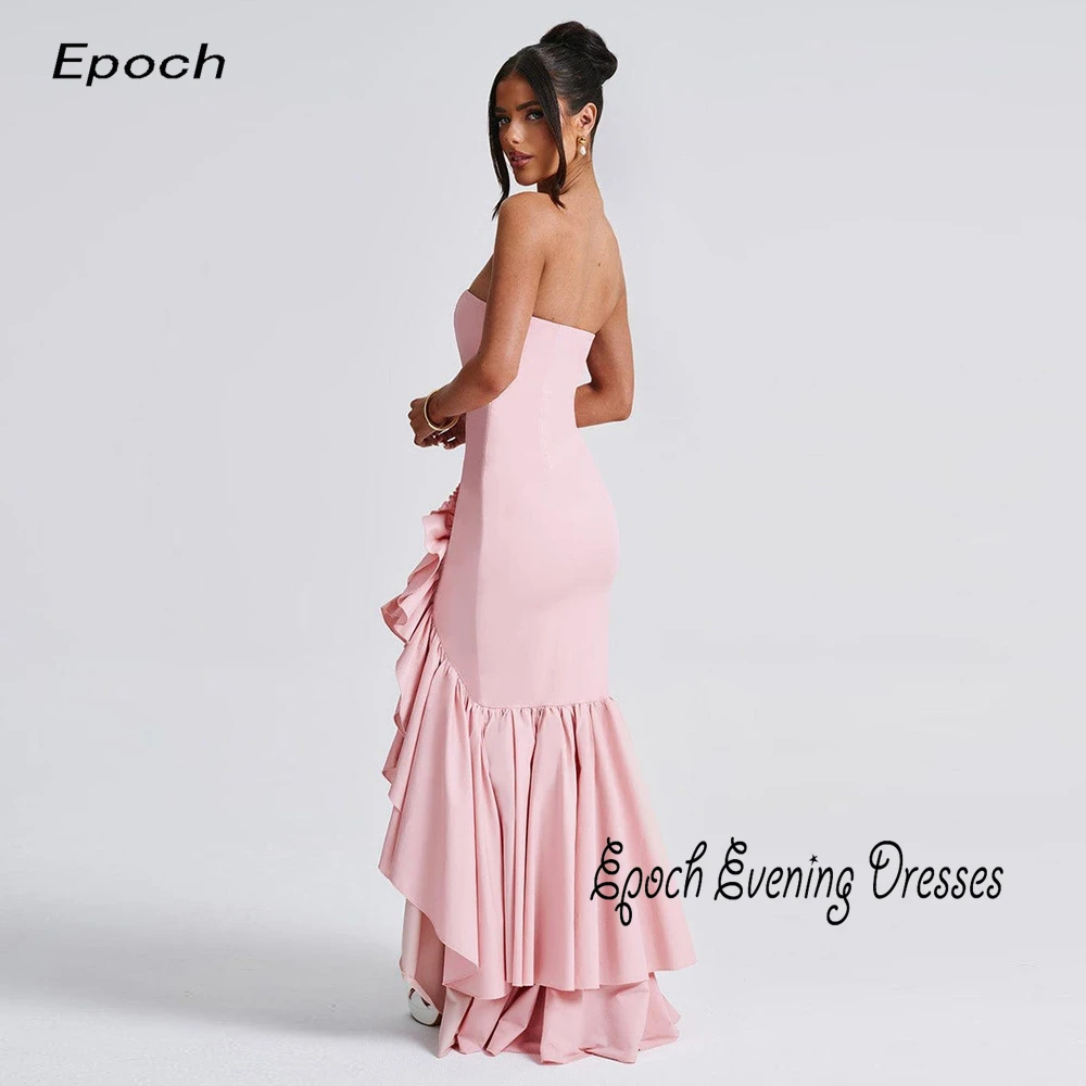 Vestido de noche largo de crepé epoxi, vestidos de fiesta rectos elegantes, vestido de cóctel sin tirantes con volantes y abertura personalizado