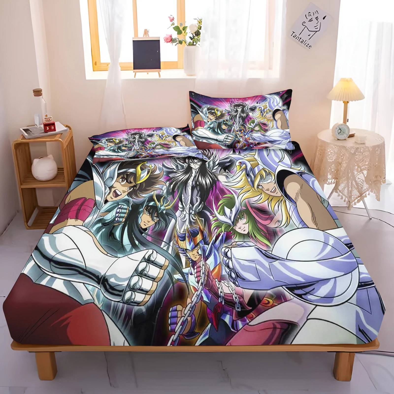 Saint Seiya Fitted Sheet Cover Cartoon for Teenager Children Elastic Bedding Cute Printing Sheets