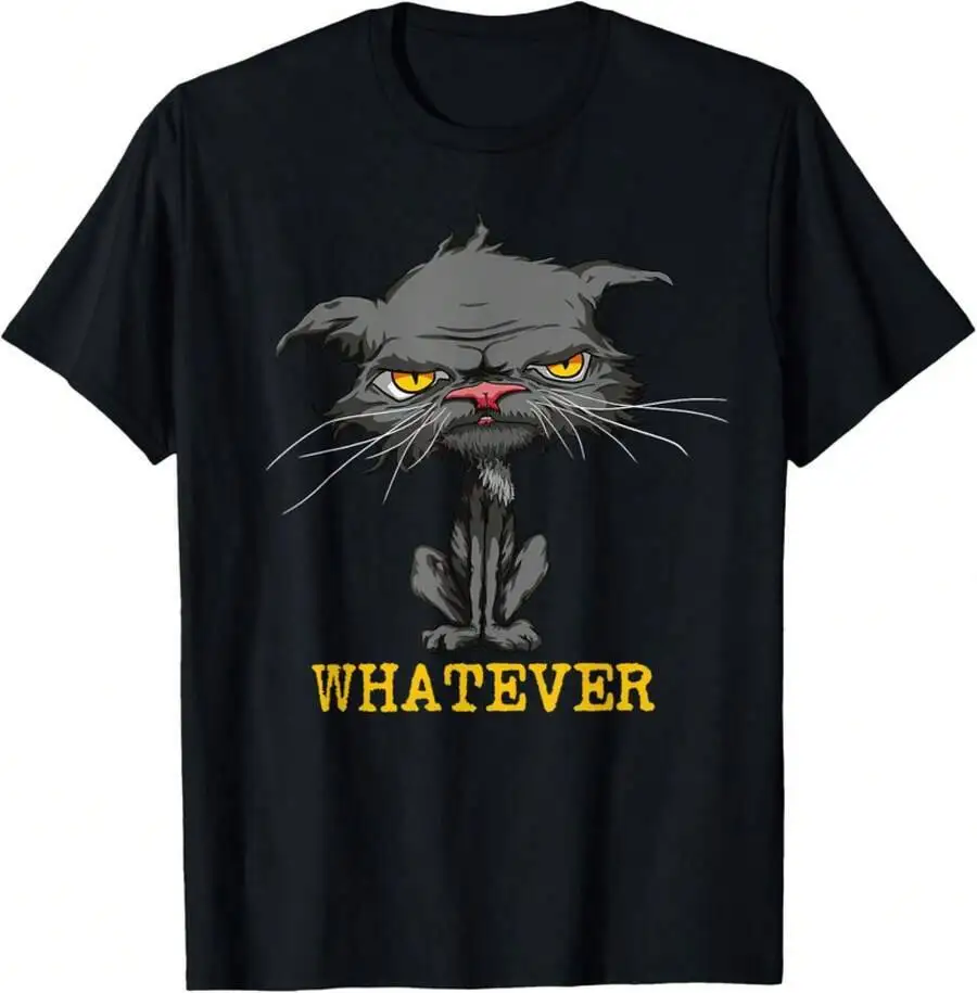 Whatever Angry Funny Sarcastic Bored Cat Lovers Meh T-Shirt 100% Cotton Trendy Y2K Short-Sleeve Tee-Soft, Quick-Drying,