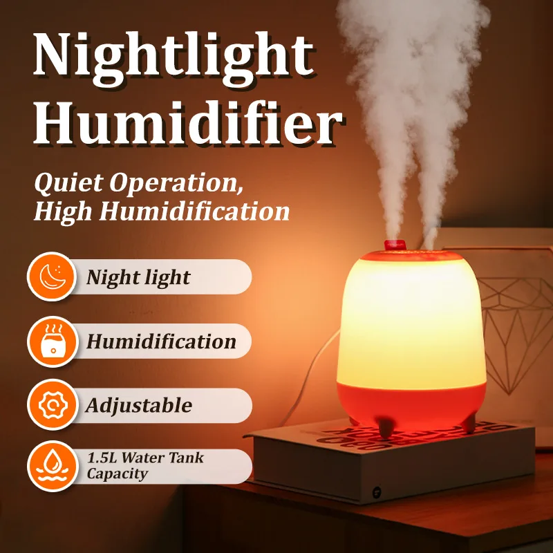 

Mute Air Humidifier with Colorful Night Light 1500ML Double Jet Aroma Spreader Ultrasonic Bedroom Desktop Decor Birthday Gifts