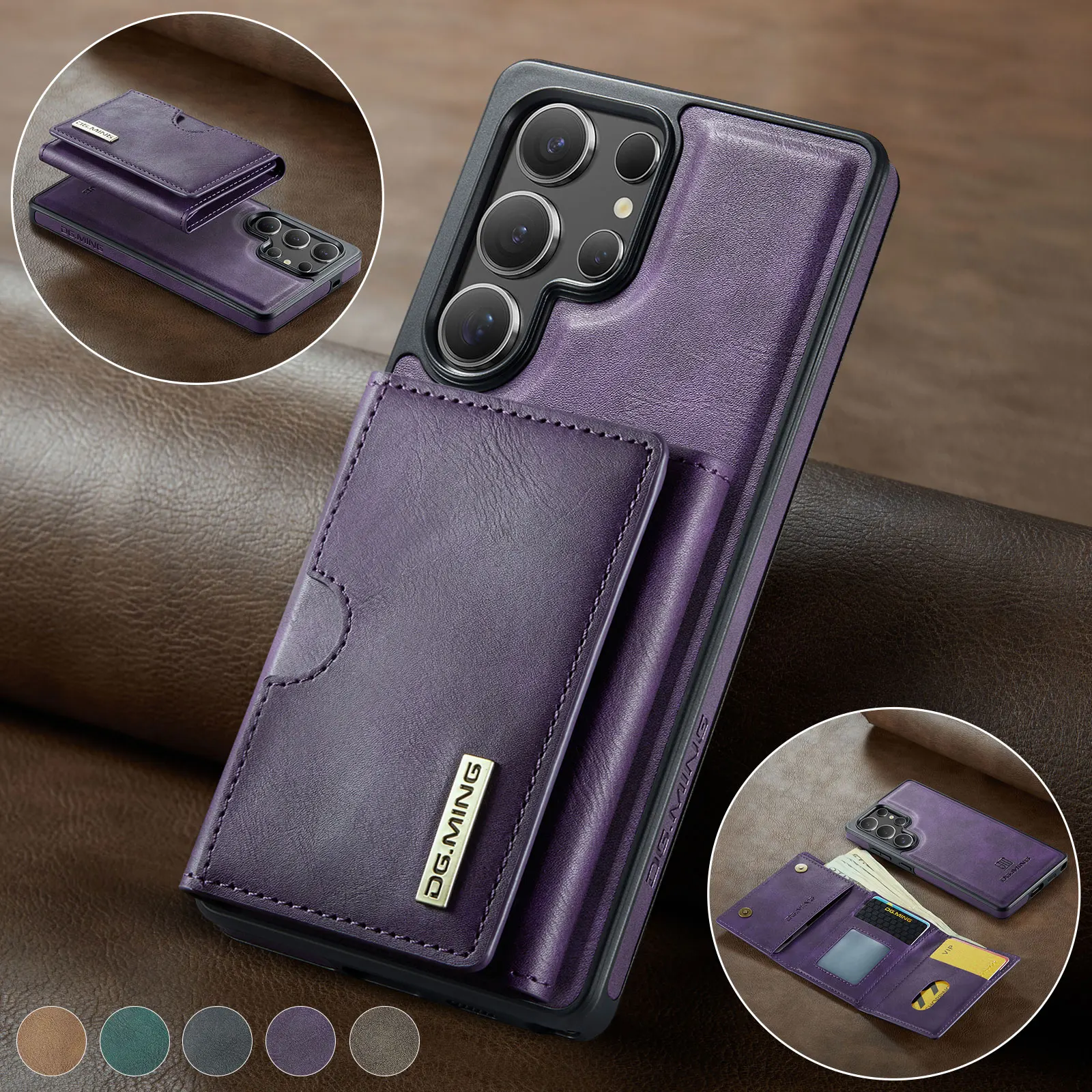 

Кожаный магнитный чехол Magsafe для Samsung Galaxy S25 Edge S24 FE S23 S22 S21 Ultra S25Plus, деловой съемный чехол-кошелек для карт