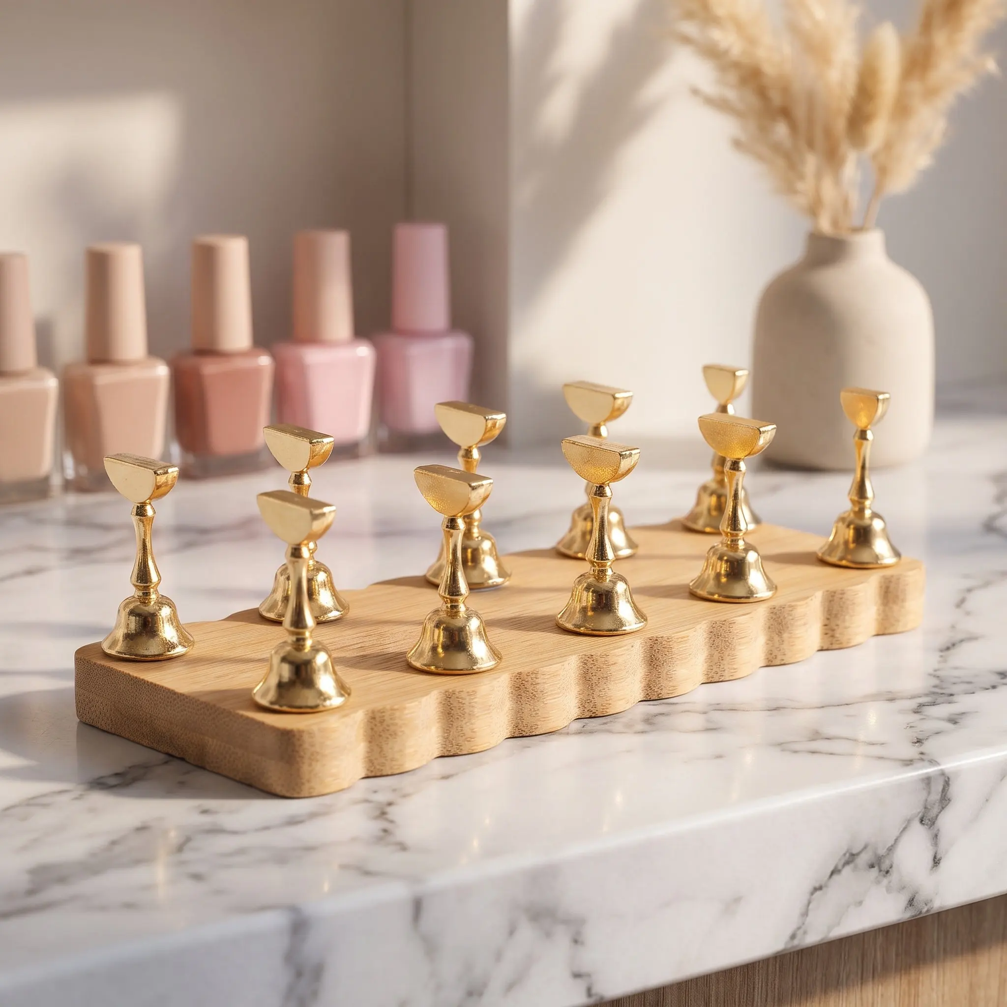 Nail Tips Holder Wood Manicure Display Stand Minimalist Floral Edge Practice Holder Stable Base Salon Nail Art Training Display