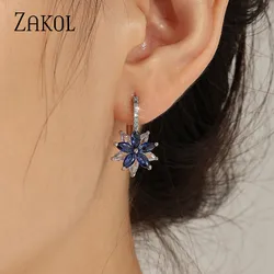 ZAKOL Sparkling Zircon Flower Hoop Earrings For Women Fashion Epiphyllum Model Earring Dinner Party Jewelry