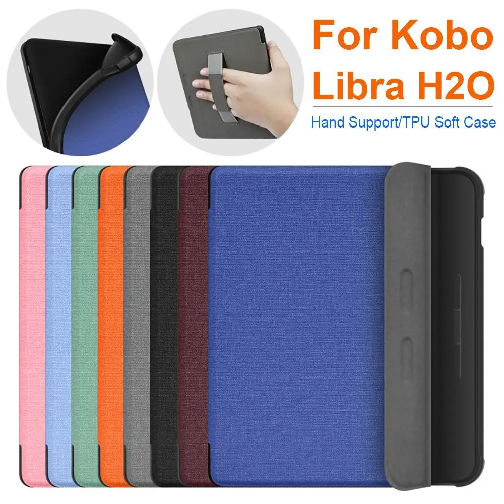 Hand Support N873 Smart Case Shockproof Auto Wake/Sleep 7 inch eReader Cover Linen Texture TPU for Kobo Libra H2O