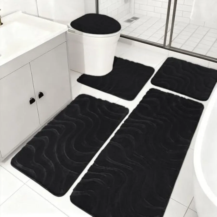 

Bathroom Rug Sets 5 Pcs Ultra Soft Absorbent Non-Slip Plush Bath Mats Includes Toilet Cover Bath Runner and U-Shaped Contour To