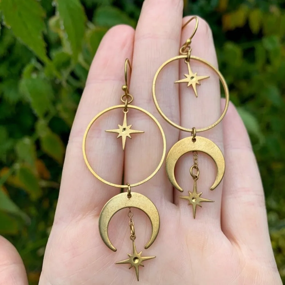 بوهيميا موضة الذهب اللون الهلال القمر ستار الشرابة السماوية الجسم استرخى أقراط للنساء شخصية مجوهرات Accessoy هدية