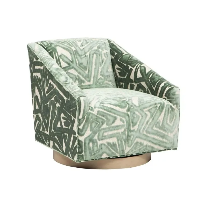 Modern and comfortable 360-degree rotating accent chair with wooden armrests and cross-back design velvet dining/living room