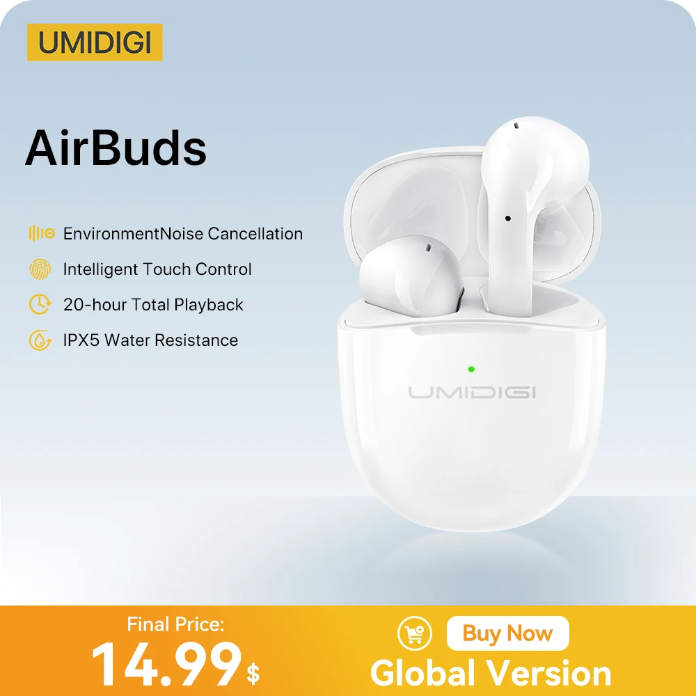 In Stock UMIDIGI AirBuds Bluetooth 5.0 TWS Earphones Wireless ENC Noise Reduction Headsets With Microphone Sports Headphones