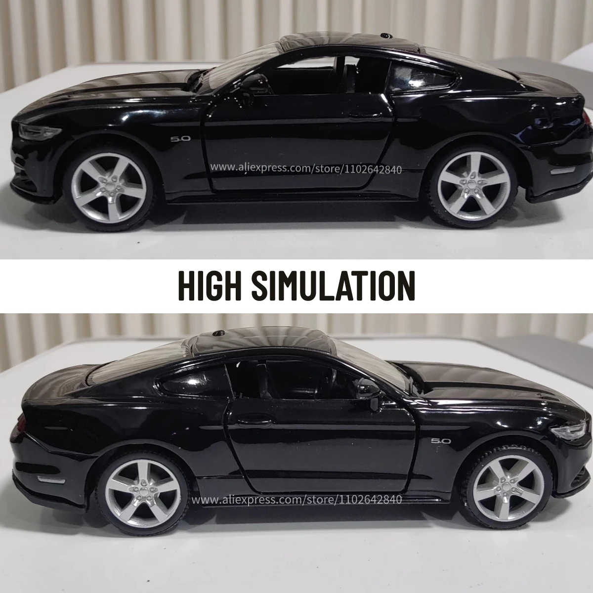 Scale 1/36 Ford Mustang Black Car Model Replica Diecast Mini Vehicle Collection Home Interior Decor Xmas Gift Kid Boy Toy