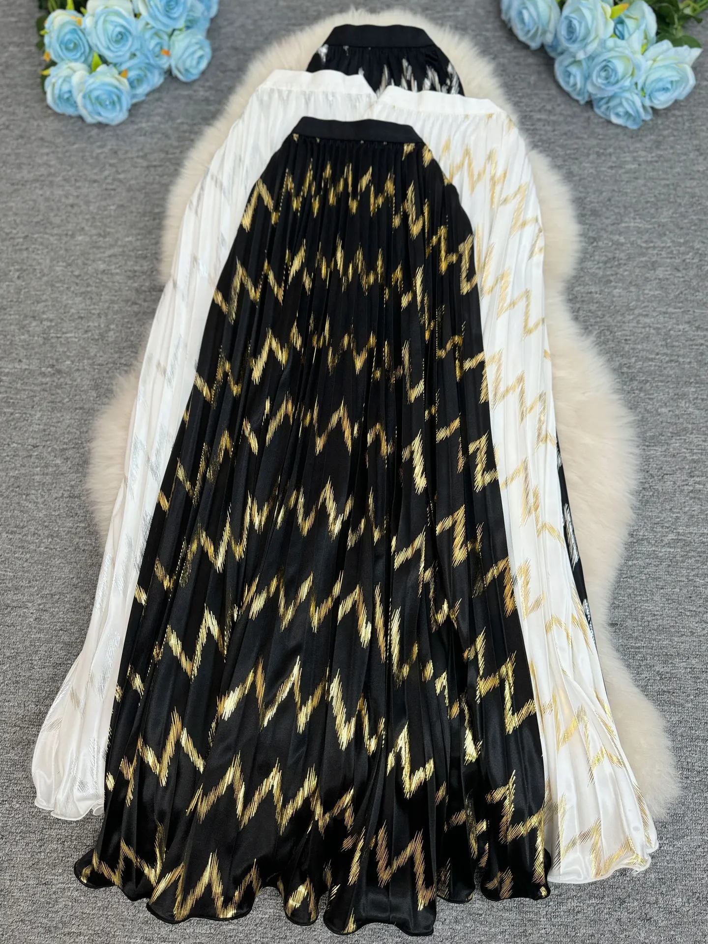 

Ele Long Sequin f-length Skirt for Women Commute Versatile Color Blo Silk Chiffon High Waist Thin Polyester Fiber