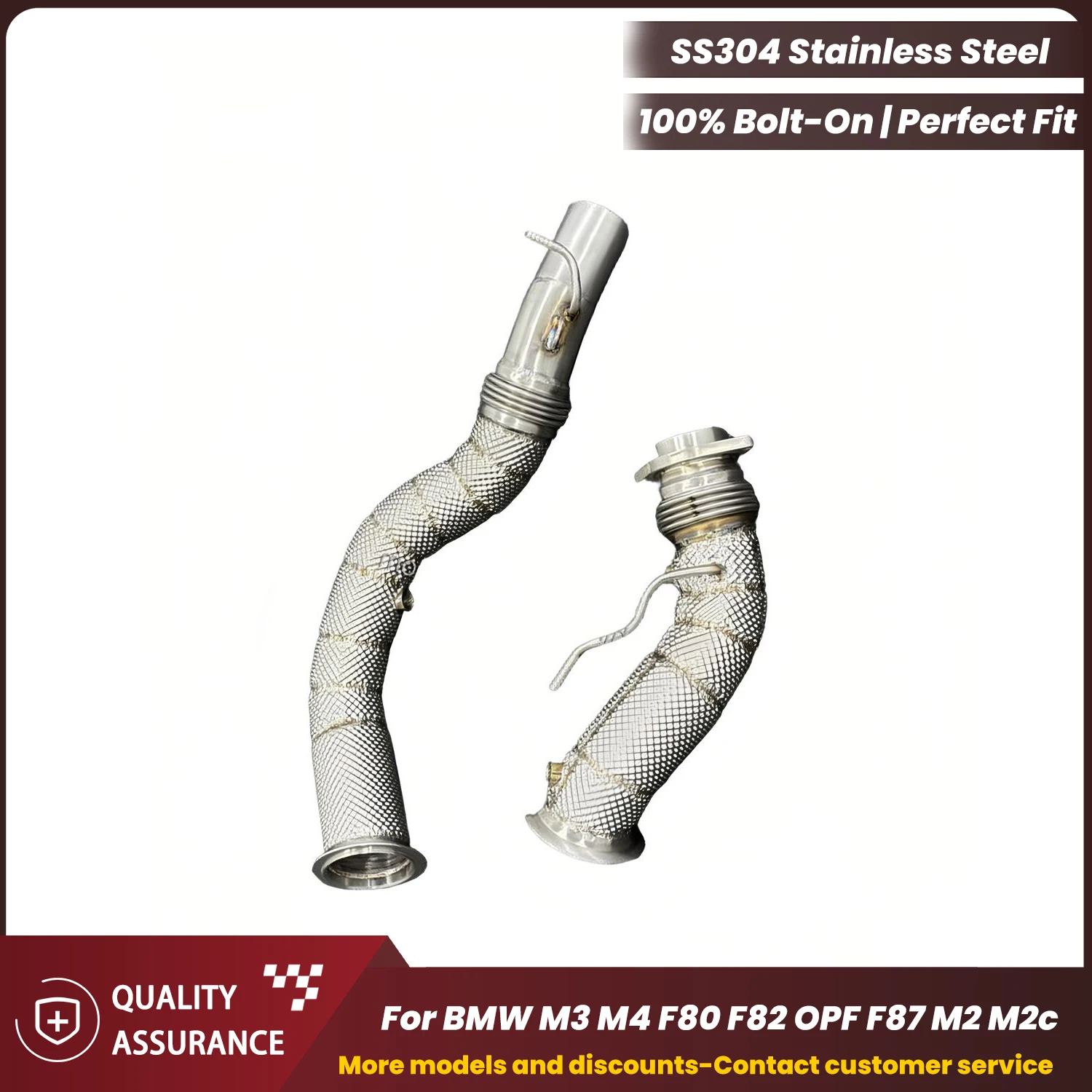 

Stainless Steel Downpipe with Heat Shield ECCF for BMW M3 M4 F80 F82 OPF F87 M2 M2C High Flow Plug & Play OEM Warranty Friendly