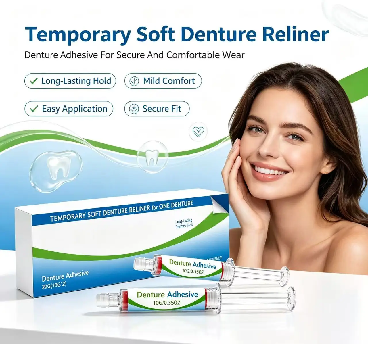 Temporary Soft Denture RelinerSyringe Denture Adhesive Long Lasting Secure Hold Comfortable Fit For Loose Dentures Oral care