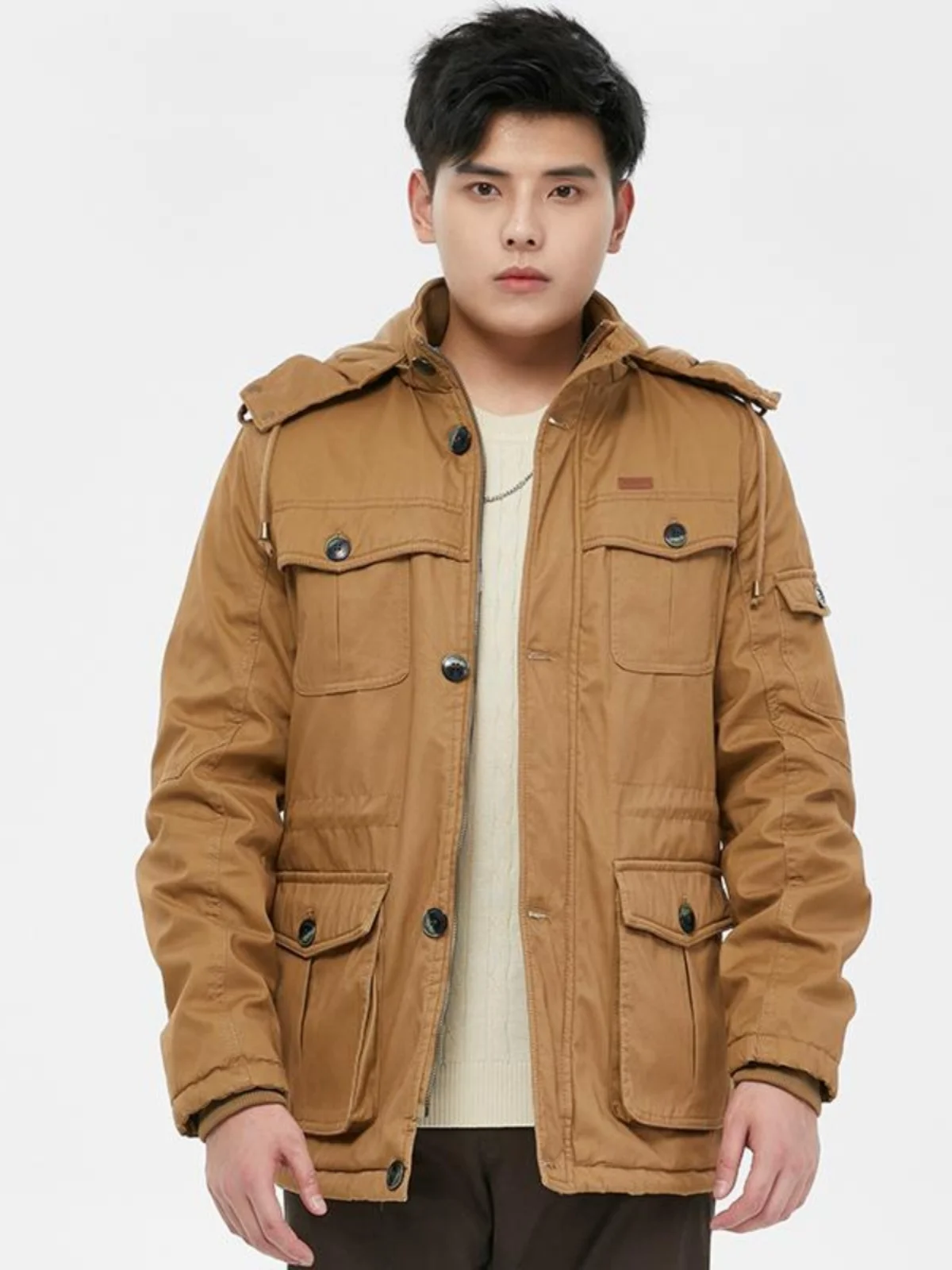 

Утепленная хлопковая куртка для мужчин, новая зимняя модель средней длины, рабочая одежда с множеством карманов, морозостойкая, из чистого хлопка