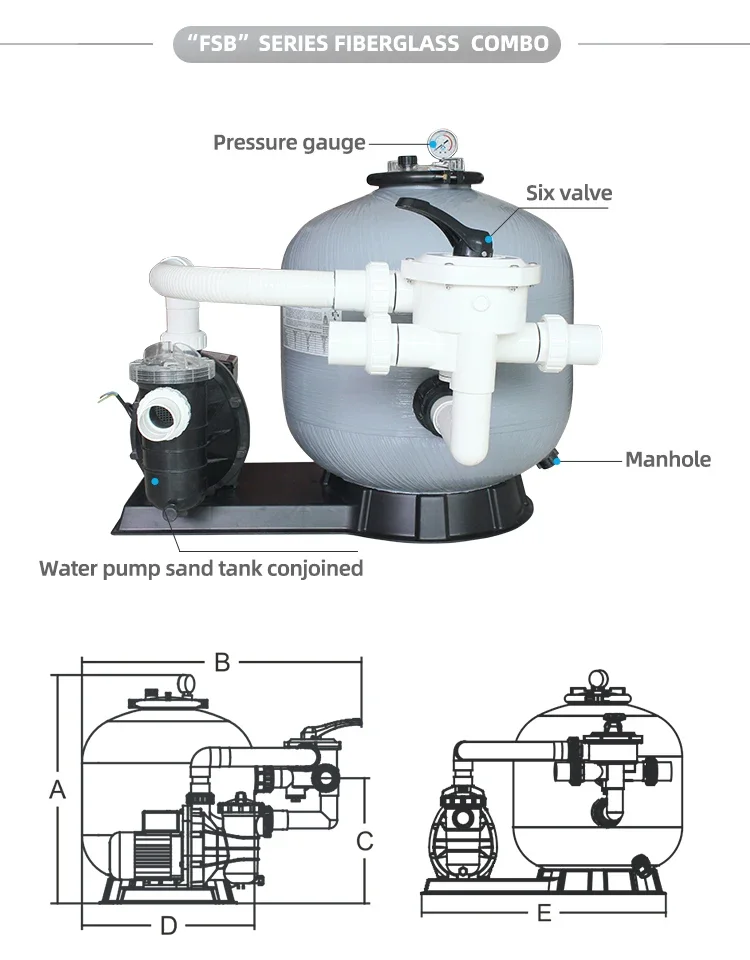 Fiberglass Sand Filter 1.5 Inch Swimming Pool Filter Complete Small Sand Filter Pump Combo