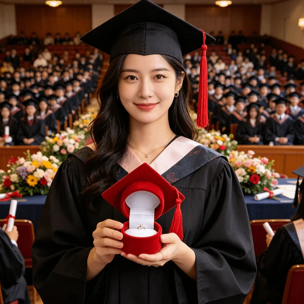 Velvet-Lined Graduation Cap Jewelry Box Multi-color Graduation Decor Phd Cap-Shaped Graduation Ring Box Portable Compact view 4