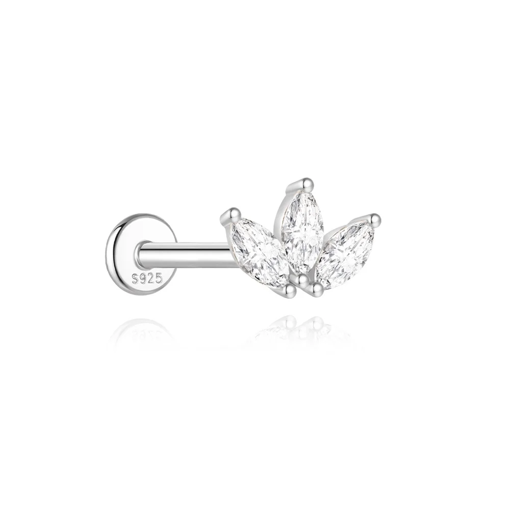 

CANNER 1PC S925 Silver Mossan Diamond Flat Head Thread Puncture Stud Earring For Women Flower Piercing Ins Jewelry