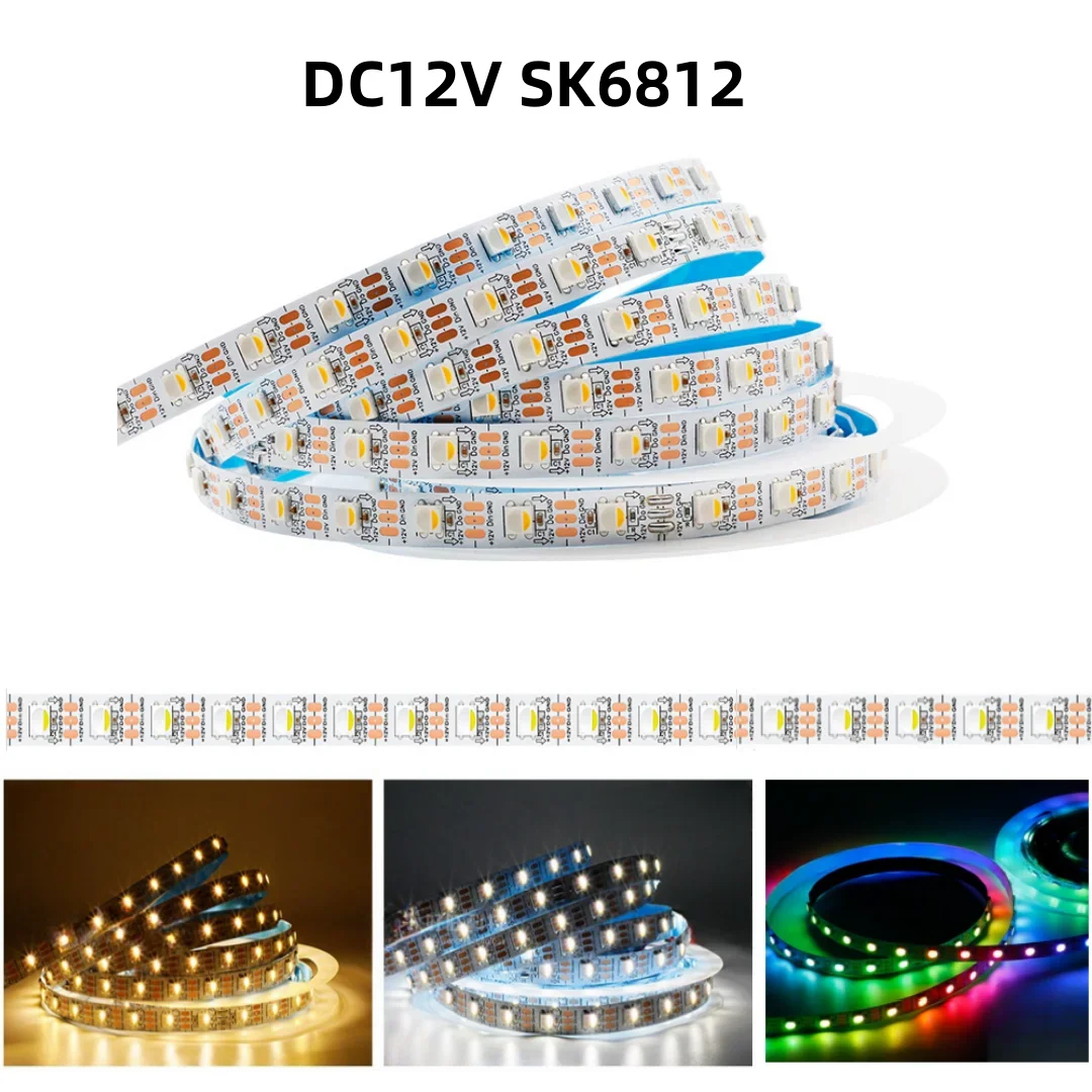 Imagem -02 - Inteligente Dc5v 12v Sk6812 Conduziu a Luz de Tira em Rgbw Rgbww Programação Individualmente Endereçável Smd5050 Lâmpada de Pixel Flexível 60 5m