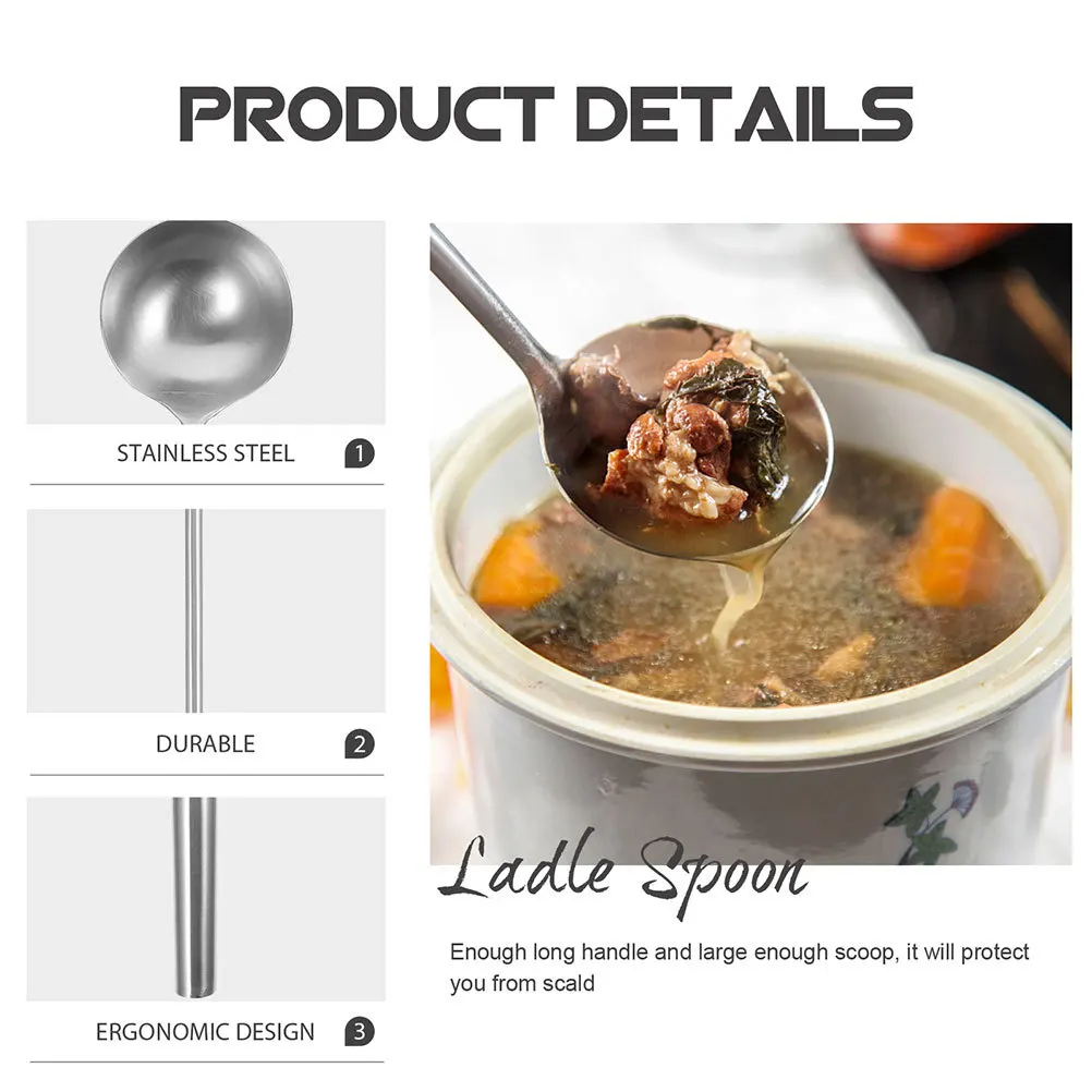 

1pc Long Handle Ladle Spoon Stainless Steel Thickened Soup Scoop For Kitchen Cooking Tools Large Water Bailer Metal Serving