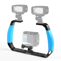 PULUZ Underwater Action Camera Diving Rig doppi manici in Silicone supporto in lega di alluminio per GoPro/ DJI OSMO/ Insta360 e altri