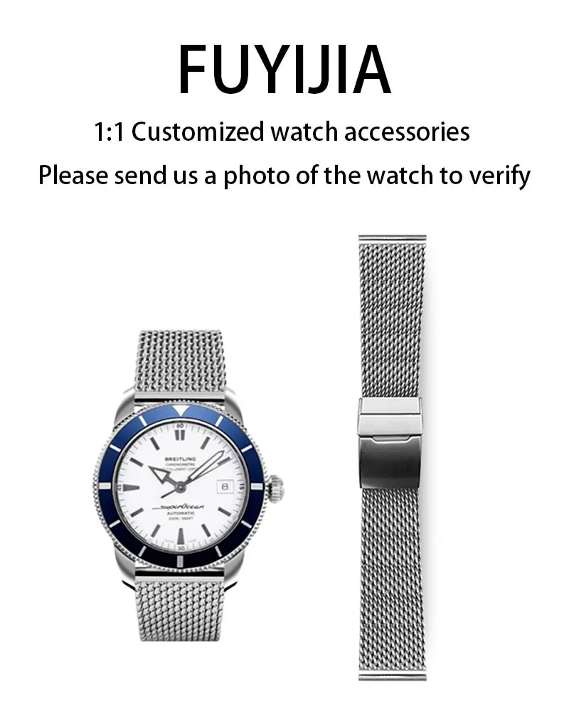 

FUYIJIA Custom SUPEROCEAN HERITAGE AB311 Original Watchbands 22MM Flat Interface Stainless Steel Bracelet Fold Buckle Mesh Belt