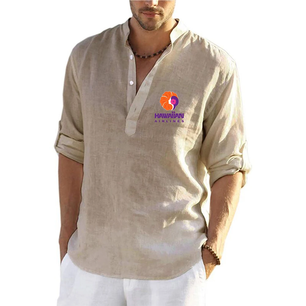 Hawaiian Airlines Graphic Men's cotton long-sleeved shirts, a popular summer item, are breathable T shirt
