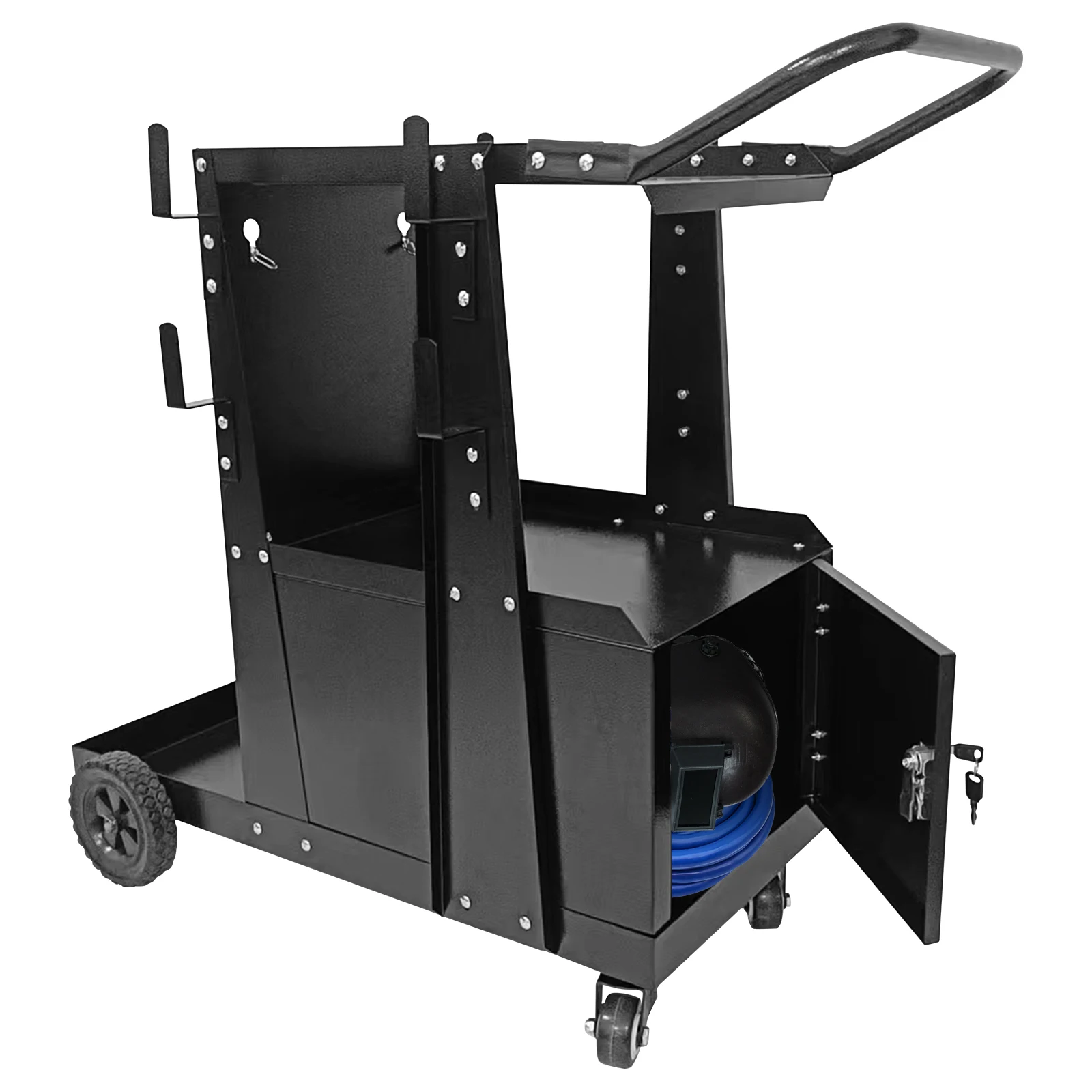 

Welding Cart with Lockable Cabinet, 2 Tier Heavy Duty Welder Cart for Mig Welder TIG Welder and Plasma Cutter with 360° Swivel Wheels and Safety Chains, 220 Lbs Capacity