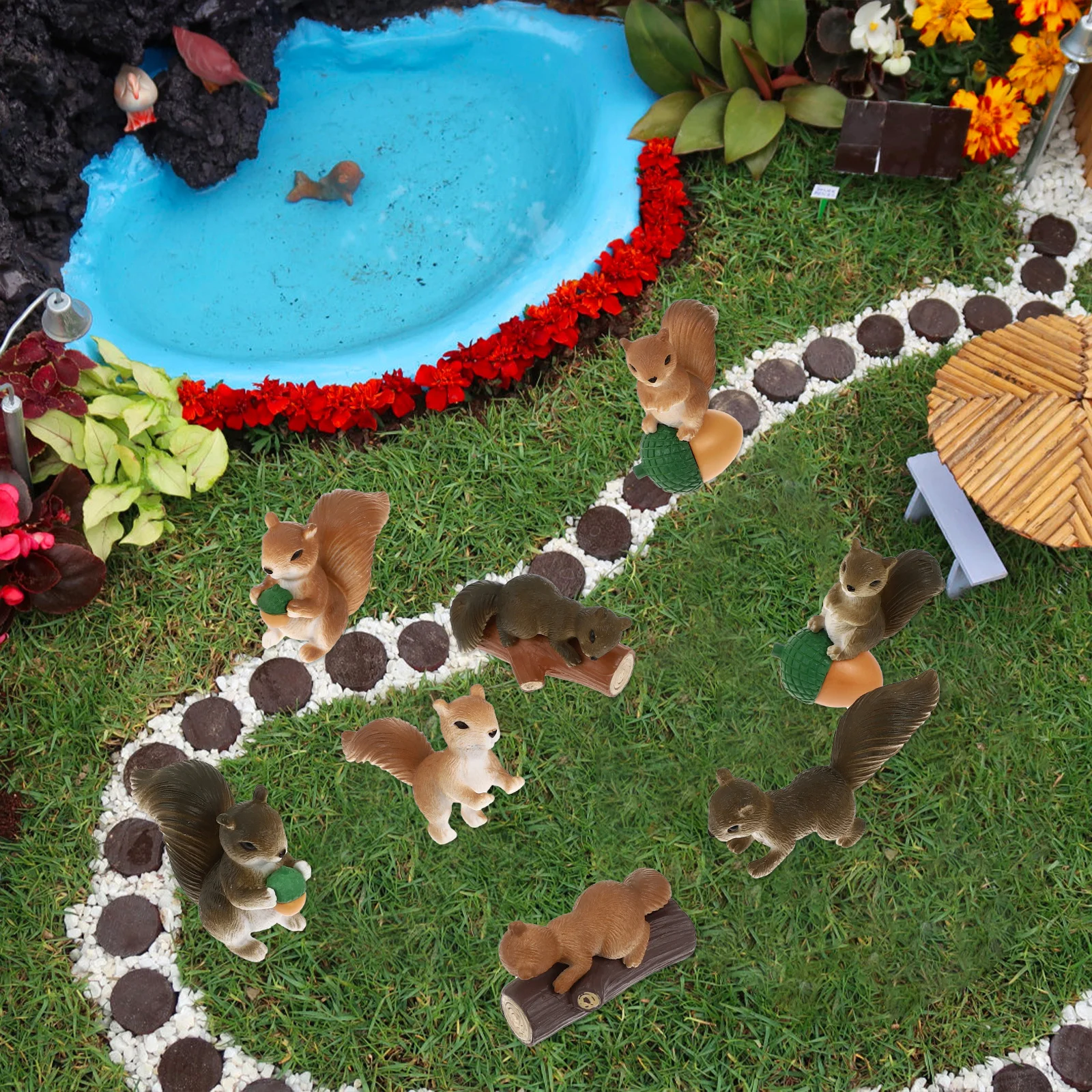 

8pcs Mini Squirrel Figurines Moss Micro Landscape Decor Tiny Animal Statue For Table Garden Decoration Pvc Ornament