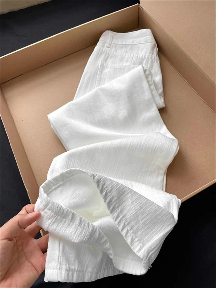 Jeans bianchi a gamba dritta a vita alta Pantaloni casual da donna a gamba larga taglie forti Autunno New Sle Pantaloni versatili dimagranti