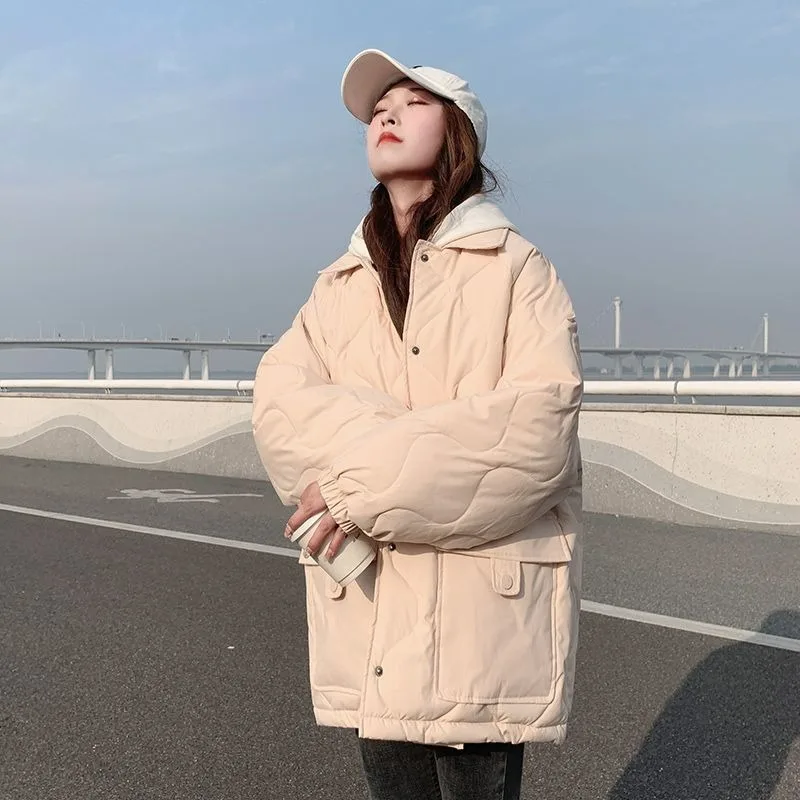 

2023 New Women Down Cotton Coat Winter Jacket Female Mid Length Version Parkas Loose Thick Outwear Hooded Leisure Time Overcoat