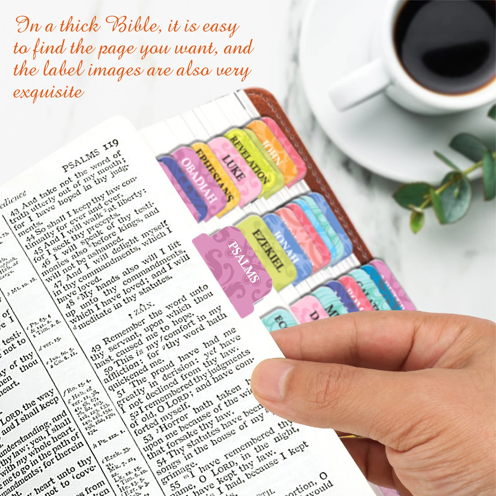 75pcs Bible Tabs  Laminated Indexing Stickers - Large Print, Easy to Read, Self-Adhesive Bible Book Tabs for Bible Study