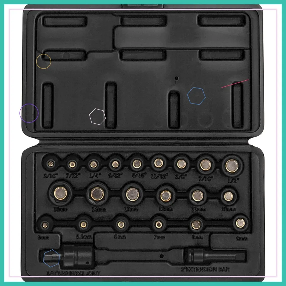 

1/4-Inch Drive Magnetic Impact Socket Set, 23-Piece, Inch/Metric, 6-Point, Cr-Mo