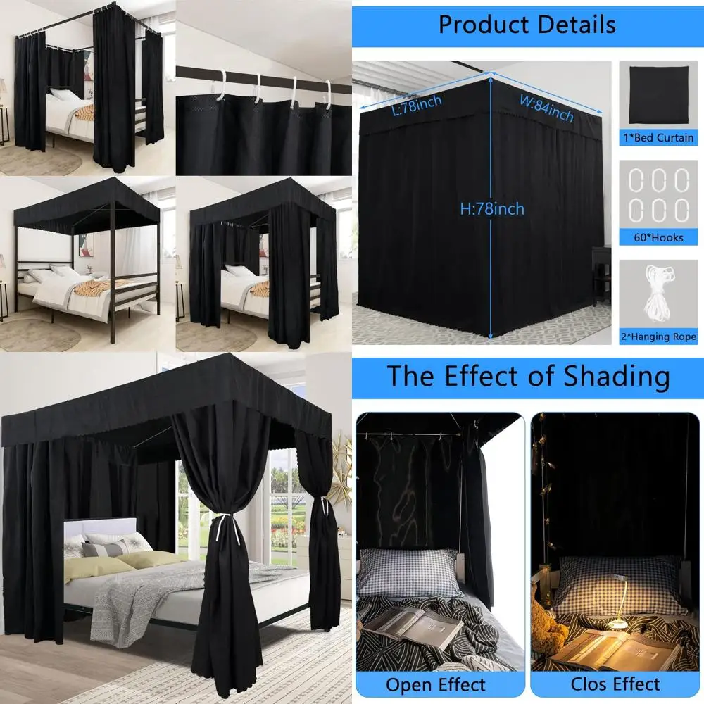 

Черные шторы для кровати с балдахином King Size (4-х стоечные) для спальни взрослых и девочек