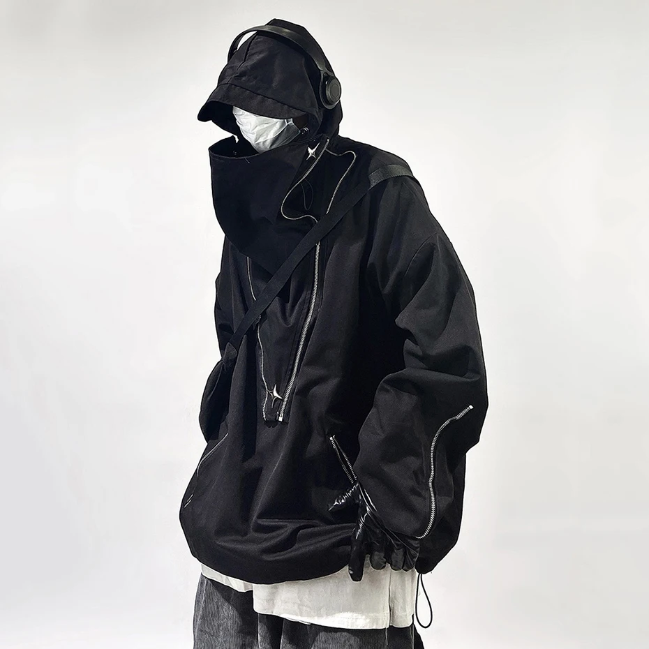 Moda Techwear giacche cappotto Cargo con cappuccio tasche con cerniera Pullover giacca da uomo Hip Hop Harajuku Streetwear giacca uomo oversize