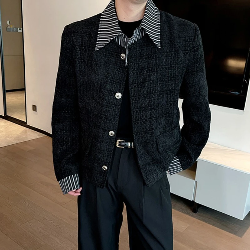 

Autumn Winter Two-piece Striped Jackets Men's Spliced Lapel Woven Jacket Loose Casual Social Streetwear Coats Men Clothing 2025