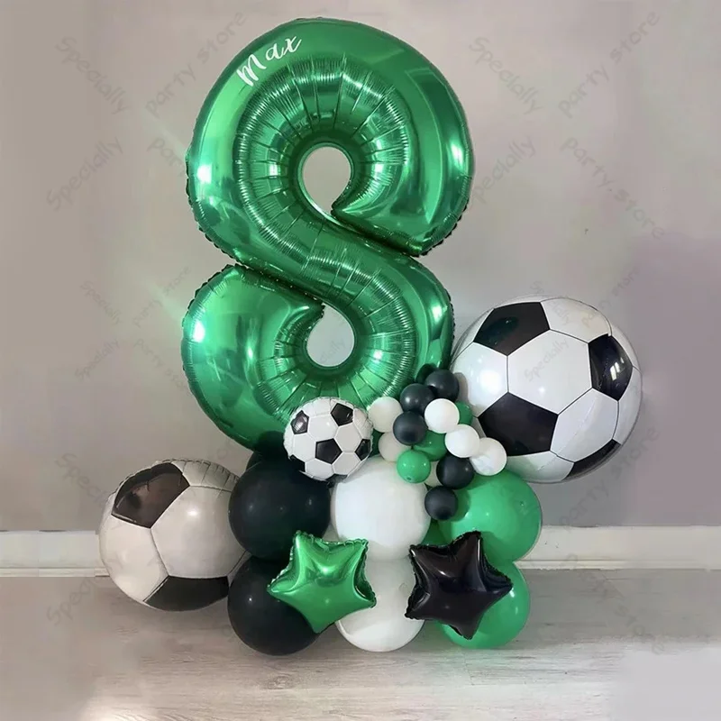 36pcs Football Balloons Set 30inch Green 0-9 Number Football Foil Balloon Round Soccer Globos For Baby Shower Boy Birthday Party