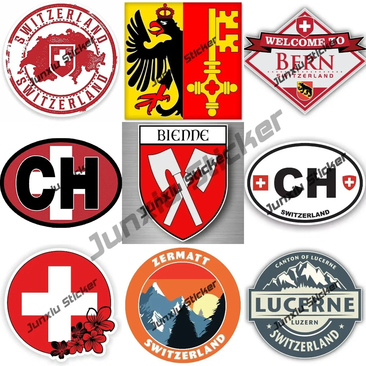 

Switzerland Decals Switzerland Sticker Round Flag Sticker Geneva City Flag Genf Coat of Arms Switzerland Flag Shield Decal Swiss