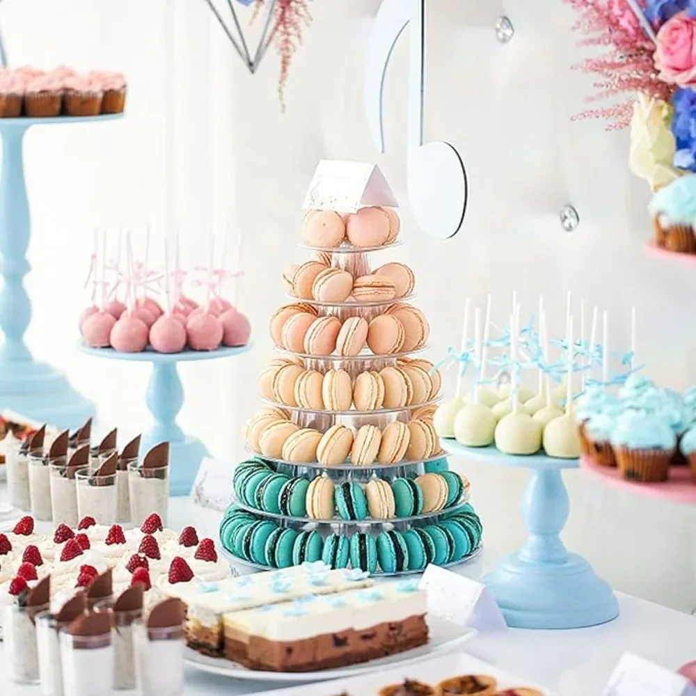 6 Tier Macaroon Tower Stand  Plastic Macaron Cupcake Fondant Cake Display Stands for Wedding Birthday Party Display Stand Decor