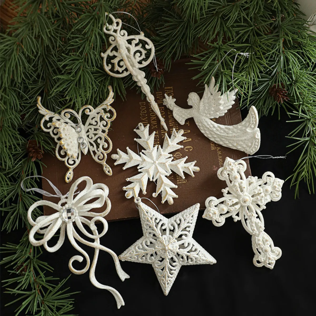 Adornos navideños de ángel con copos de nieve, adornos colgantes rústicos, decoración navideña de Ángel de granja para árbol de Navidad, decoración interior navideña