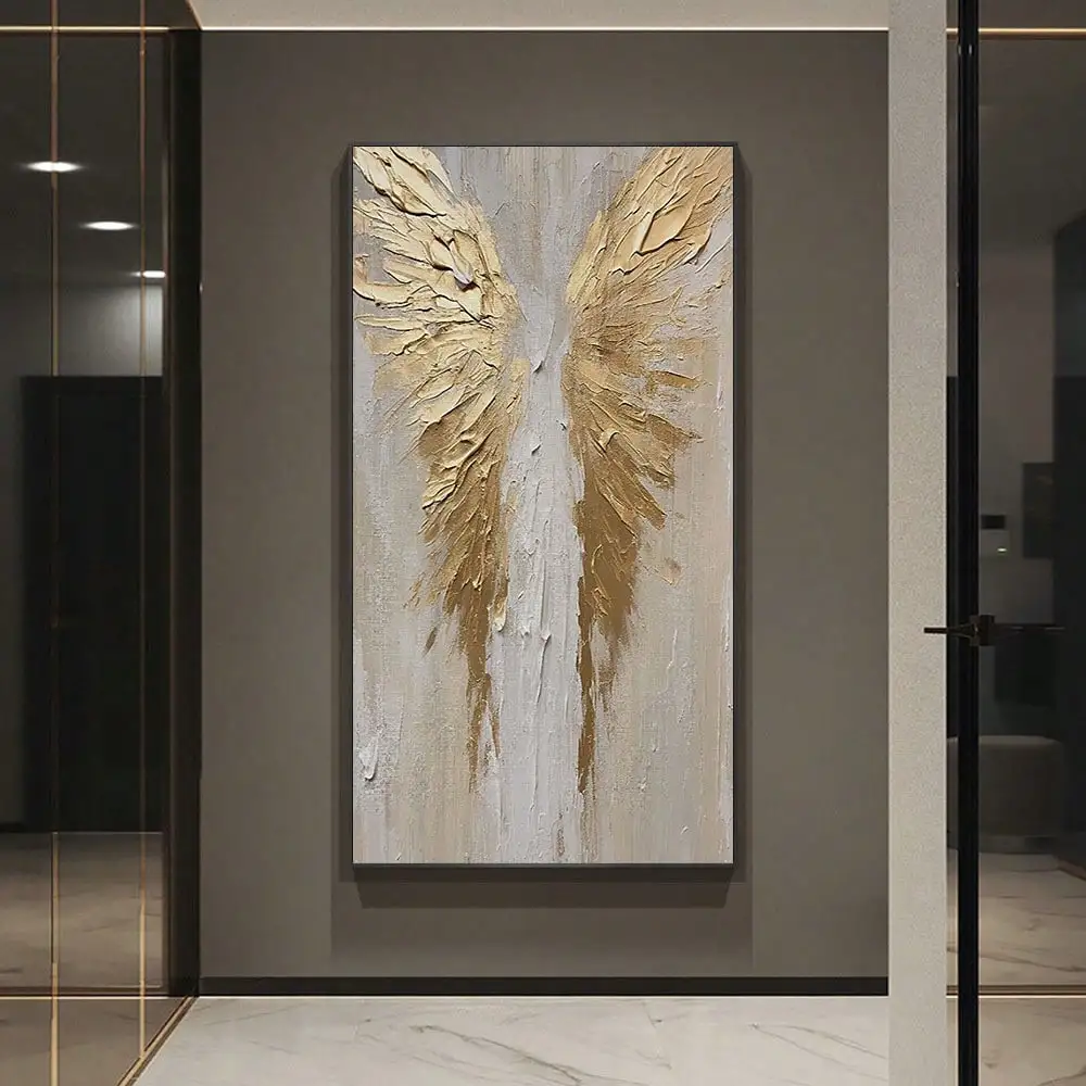 No Framed Canvas Artwork, Featuring Modern Art with a Retro Impressionist Style, Depicting Golden Wings. This Noble Canvas Poste