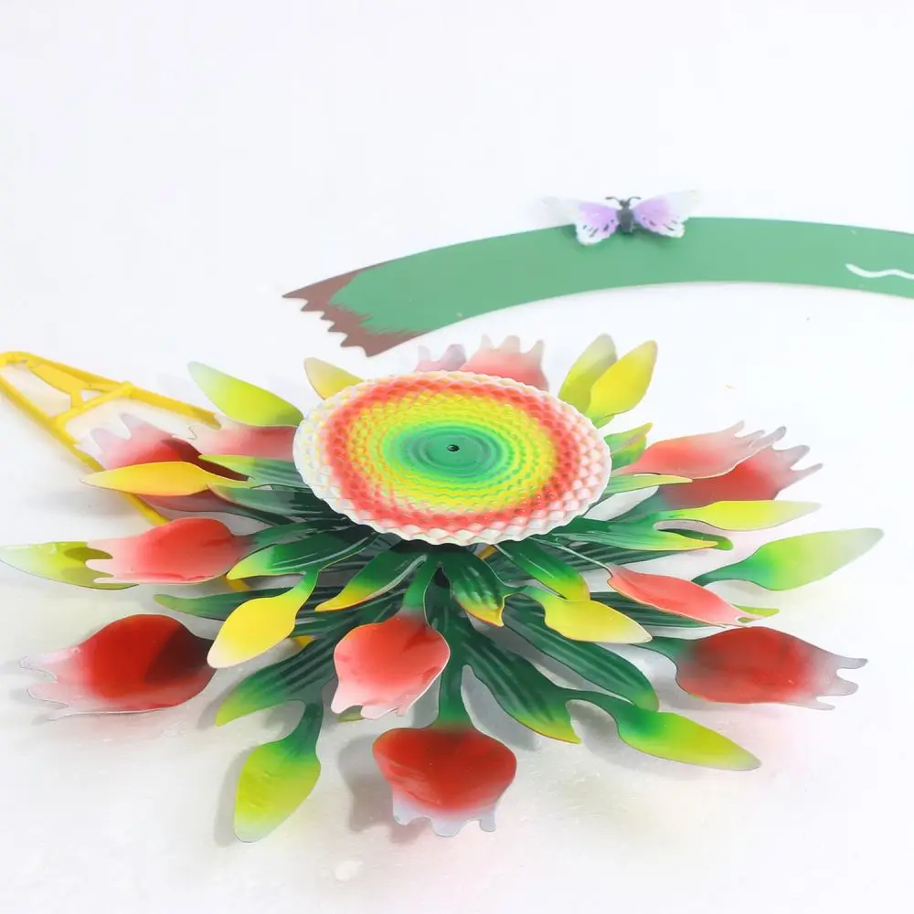 Iron Sunflower Garden Wind Spinner Outdoor Landscape Decor Yard Kinetic Sculpture Ground Plug Wall Mount Style