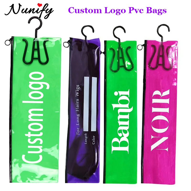 Custom Logo Pvc Hair Extension Bags For Small Businesses Personalized Wig Storage Bags For Multiple Wigs 20Pcs Wig Holders Green